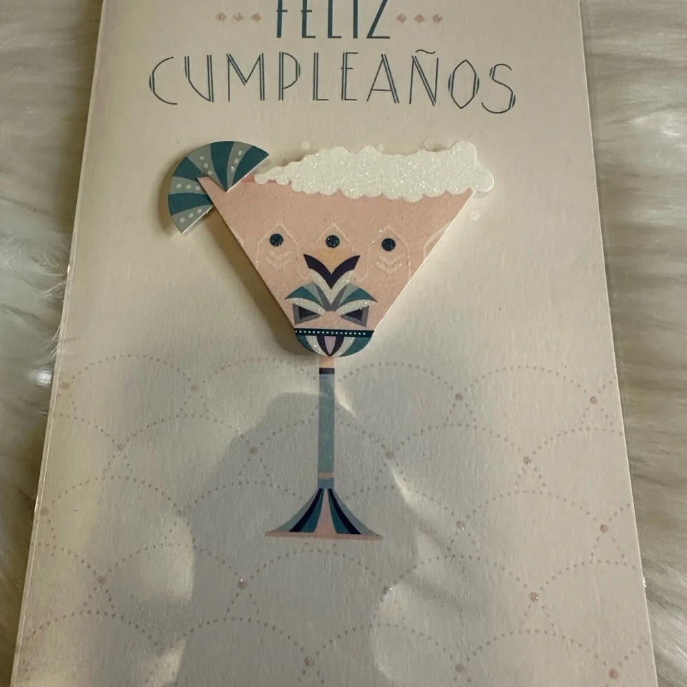 🩵5/$8 Feliz Cumpleaños Card with Pink Cocktail Design